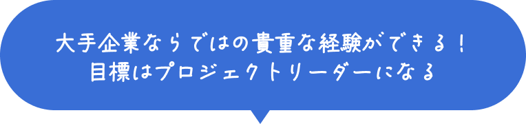 大手企業ならではの貴重な経験ができる！目標はプロジェクトリーダーになる